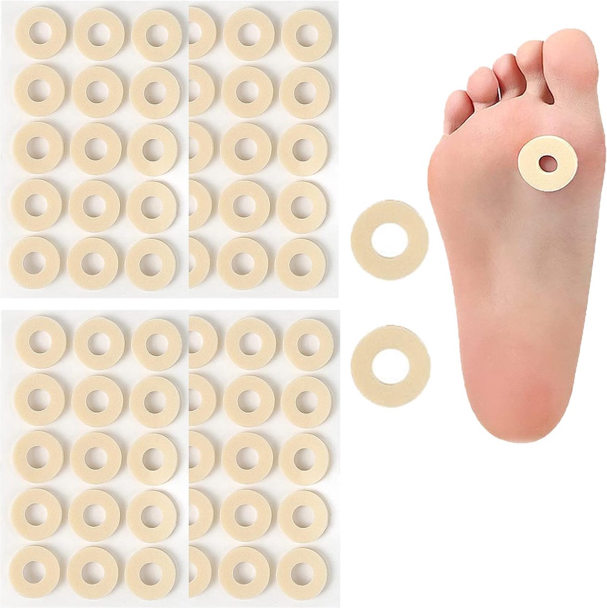 60 stuks maïspleisters, zachte latexschuim, zelfklevende eeltkussens, anti-wrijving, verminderen voet- en hielpijn voor teeneelt, antislip