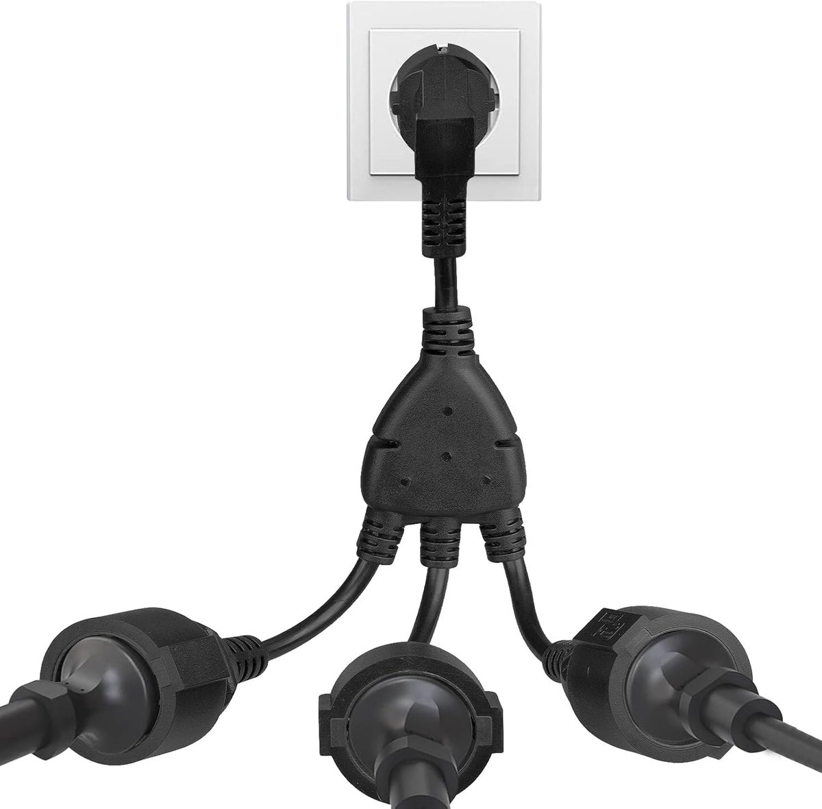 stekker voor stopcontact, 3-voudige stekkeradapter, 3 Schuko meervoudige stopcontacten, drievoudig stopcontact, geaarde verlengkabel, 250V/16A, VDE/GS-getest, IP44 waterdicht, voor
