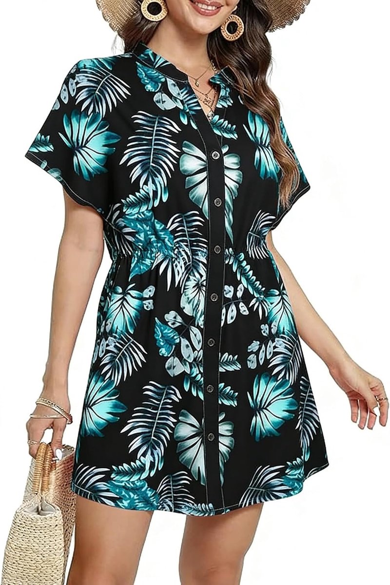 Strandjurk voor dames, chiffon, strandjurk, elegant, buttondown, zee, curvy, zomerjurk, V-hals, casual, losse bikini