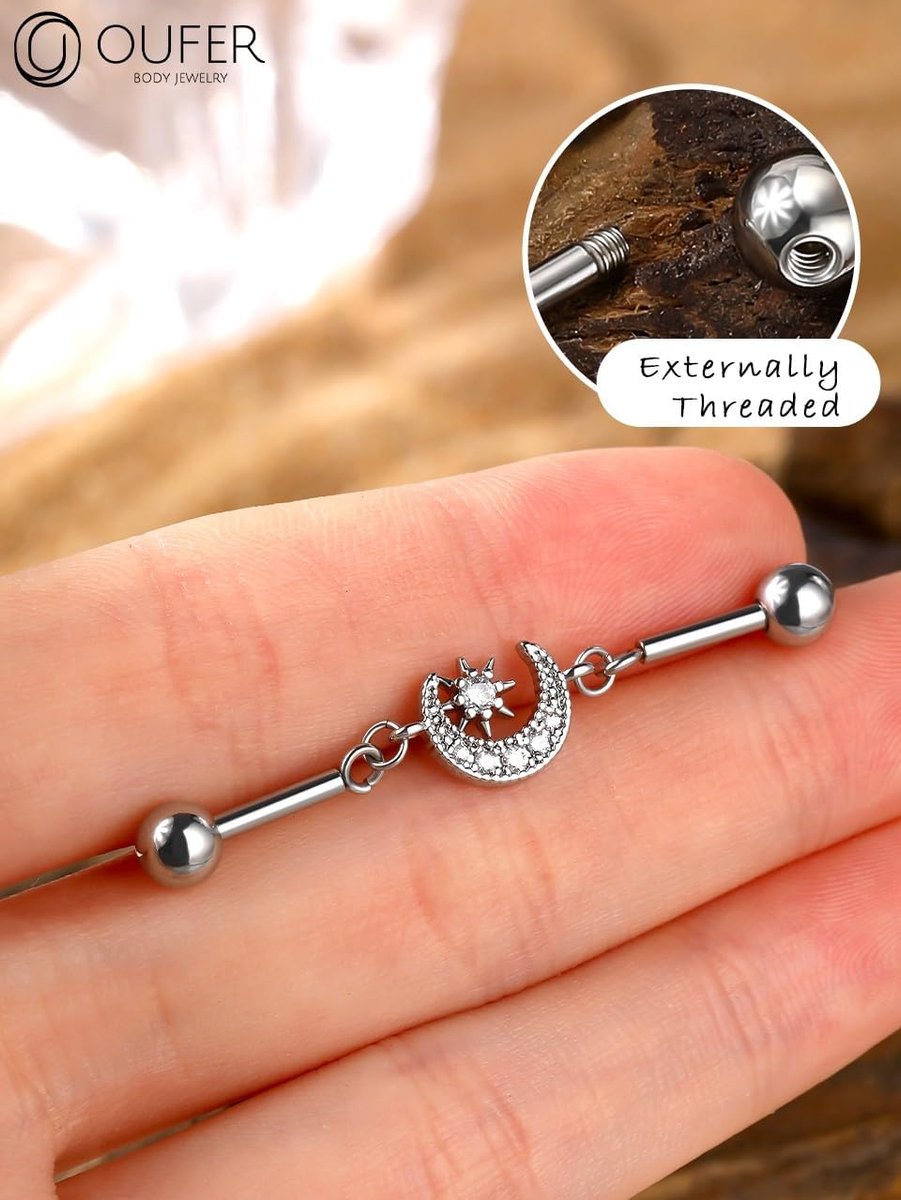 14 g industriële ketting, Barbell Dangle Helix Industrial Oorbellen 38 mm Industrial Piercing Sieraden Roestvrij Staal Top Ear voor Vrouwen Geschenk, 38 Millimeter, Roestvrij staal