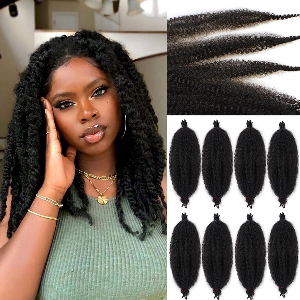 40 cm Springy Twist Haar voor Afro Marley Locs 8 Pakketten Afro Kinky Krullend Marley Vlechten Haar Extensions Voorgescheiden Popping Spring Twist Gehaakt Haar voor Distressed Locs /4#