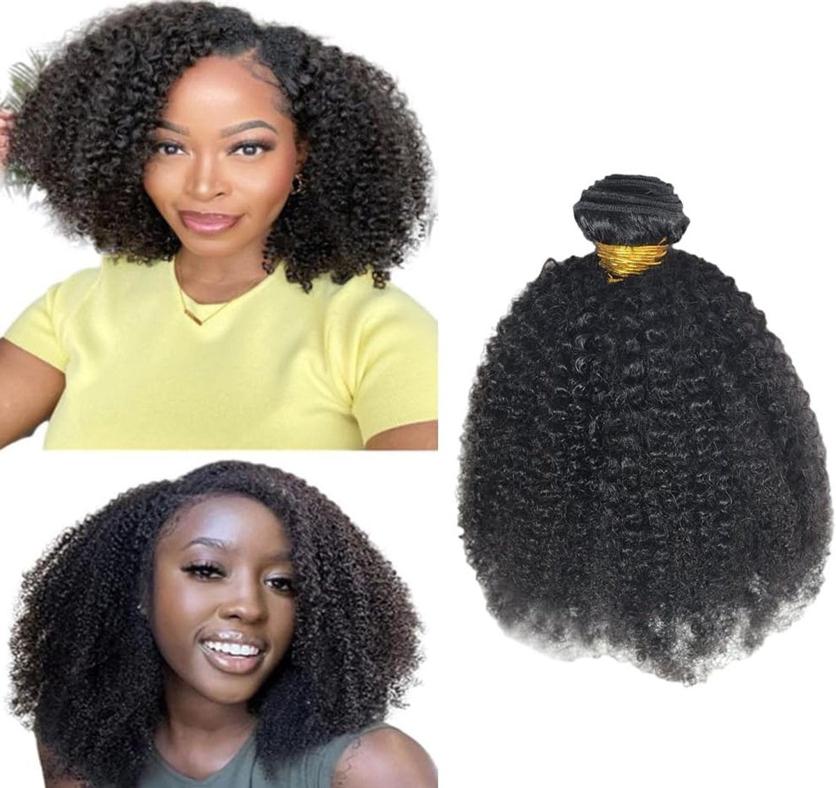 kinky Curly Human Hair 1 Bundle 100% Unprocessed Brazilian Virgin Afro Curly Hair Weave Hair Extension Natural Black Color 16 inch