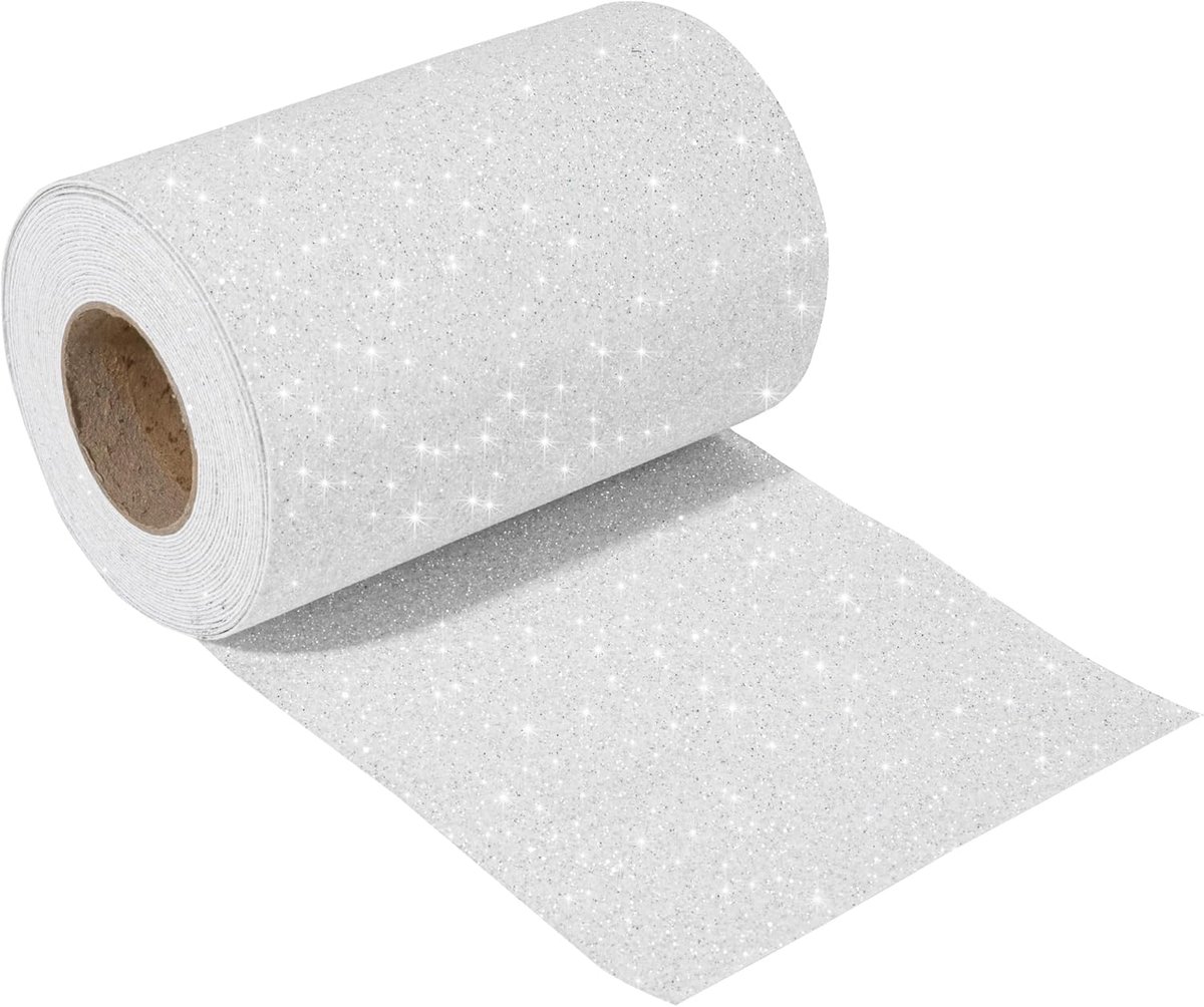 glitterbehangrand, afpellen en opplakken voor kast, trappen, wanddecoratie (wit, 13 x 500 cm)