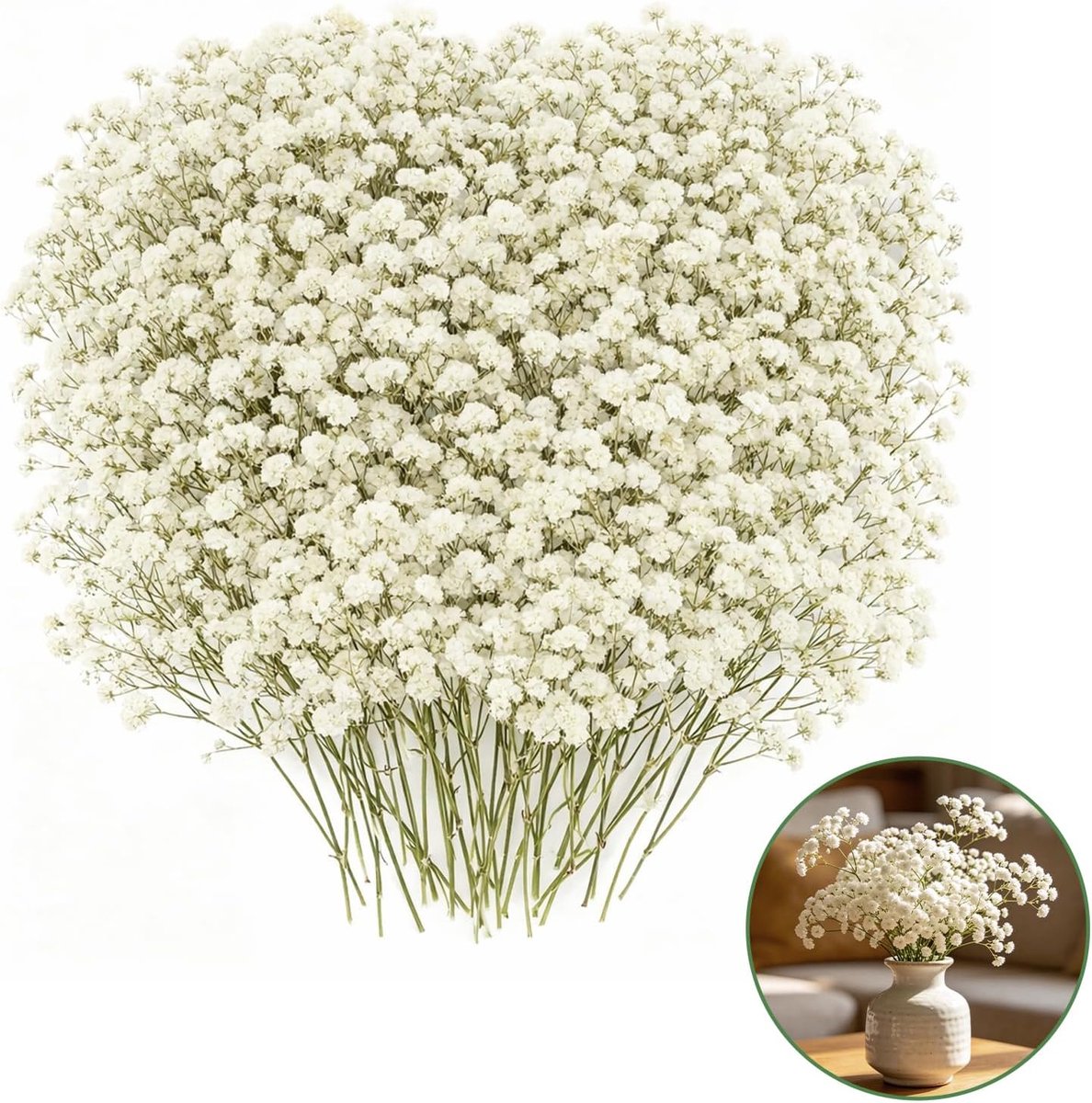 Gedroogde Geperste Bloemen, Echte Witte Gypsophila, Mini Gemengde Bloemenset voor Vaas, Harskunst, DIY Bruiloftskaarten