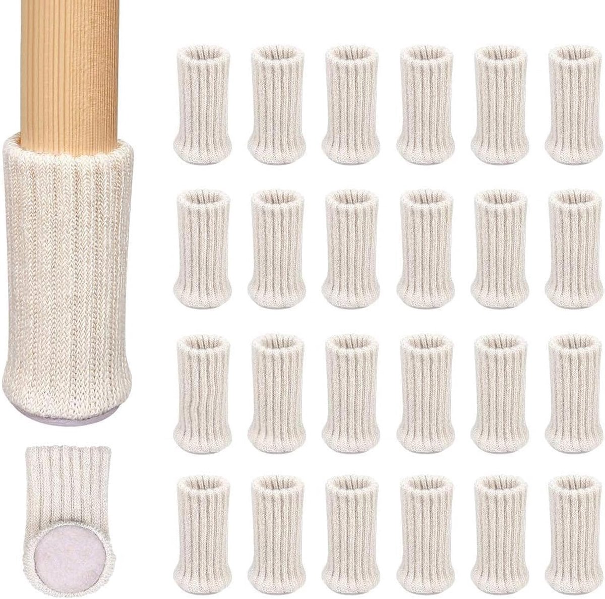 24 STKS Stoel Sokken Hoge Elastische Vloerbeschermers Antislip Stoel Been Voeten Sokken Covers Meubelcaps Set, Fit Diameter van 1 inch tot 2", Beige