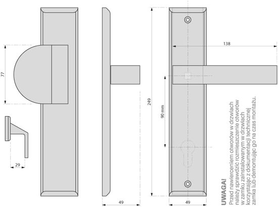 deurklink voor buitendeuren met drukknop, moderne deurkrukset, mat zwart, lang schild, krukgarnituur, 90 mm professionele cilinder (zwart, rechts drukknop met knop) — afbeelding 4