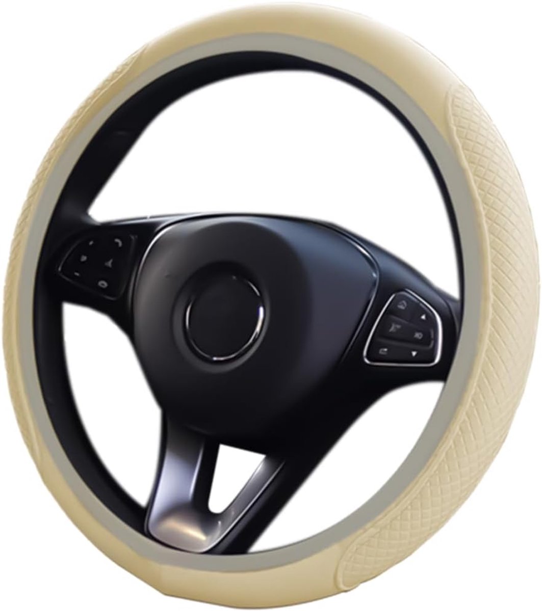 Stuurhoes voor de auto, universeel, 38 cm, microvezel, antislip, ademend, geurvrij, stuurhoes (beige)