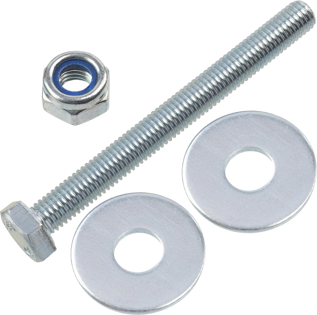 - Set van 10 M10x100 mm zeskantbouten + 20 brede ringen + 10 M10 zeskantige zelfborgende moeren | Voor huishoudelijke projecten, renovatie en lichte reparatie | staal