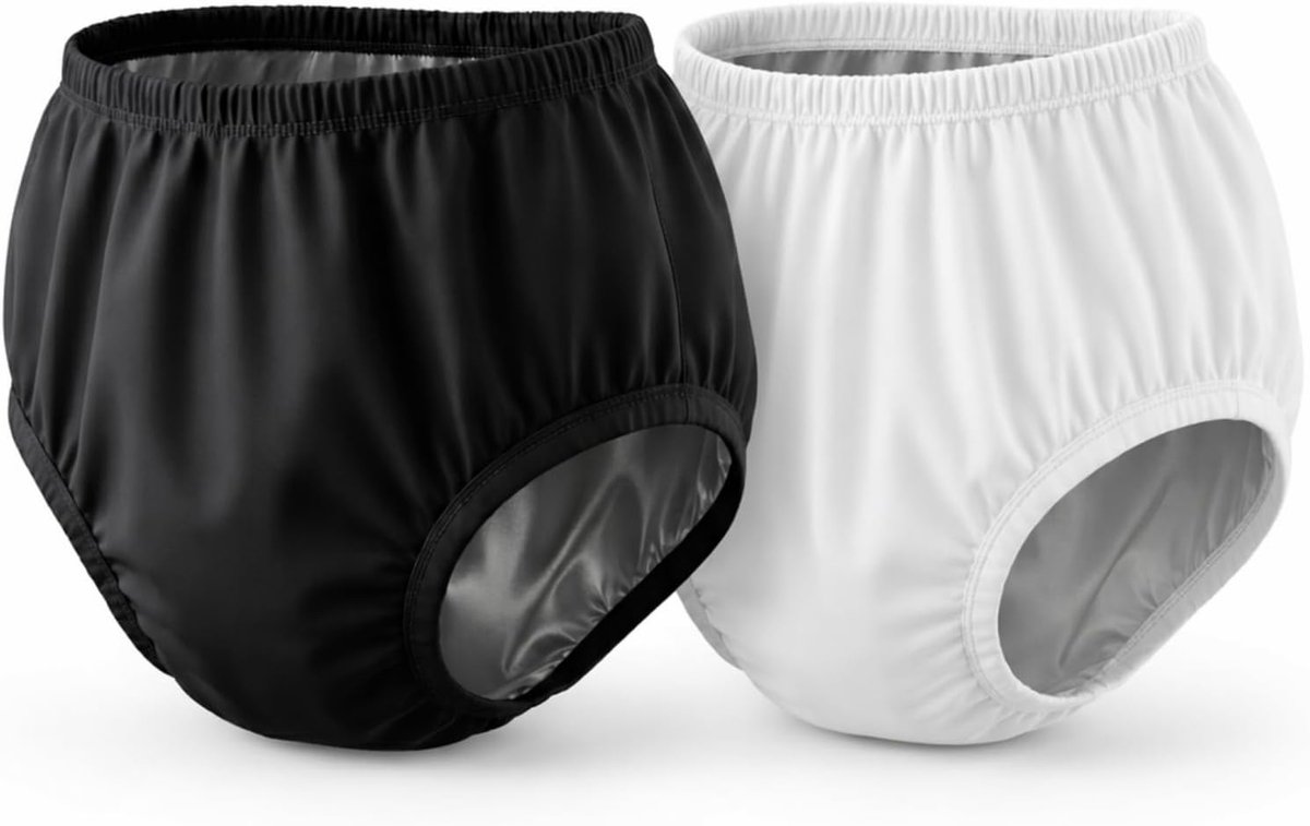 2 stuks waterdichte stoffen beschermhoezen voor volwassenen, incontinentiebroekjes, herbruikbare slipjes van kunststof voor speciale behoeften (wit en zwart, maat 2XL)