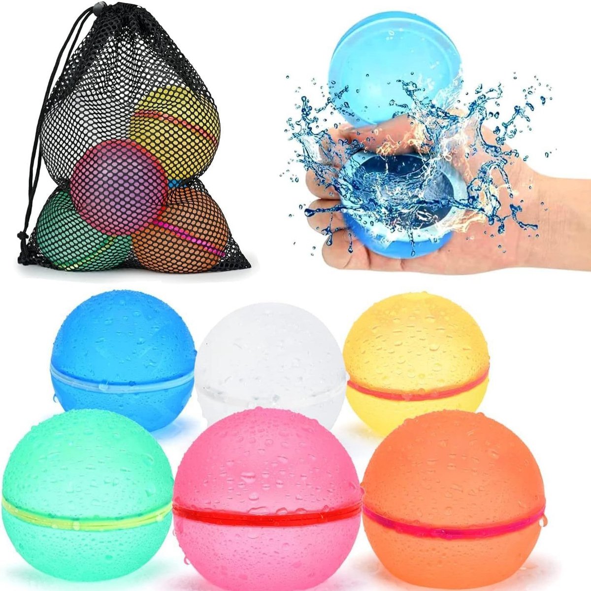 6 herbruikbare waterballonnen - waterballonnen zelfsluitend - waterballonnen – Magnetische splashballen – Zomers waterspeelgoed – Geschikt voor kinderen van 3–12 jaar – Siliconen – Meerkleurig