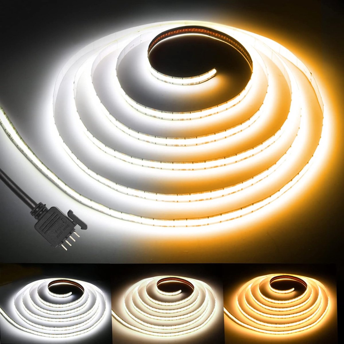 COB LED Strip CCT Warmwit koudwit 2700K-6500K,enkel 5m 3200leds dimbaar 24V LED Strip voor slaapkamer, keuken, tv-spiegel, doe het zelf verlichting (Geen kracht）