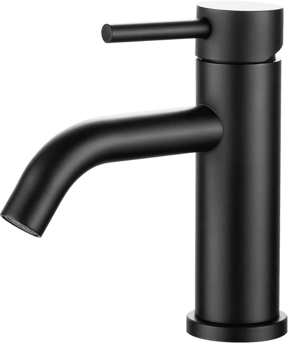 Kraan, Wastafelmengkraan Badkamerkraan, Eengreepsmengkraan voor Wastafel, Zwart | 69 mm uitloophoogte, keramisch patroon, sproeiarm, inclusief G 3/8 slangen voor gootsteen en gastentoilet