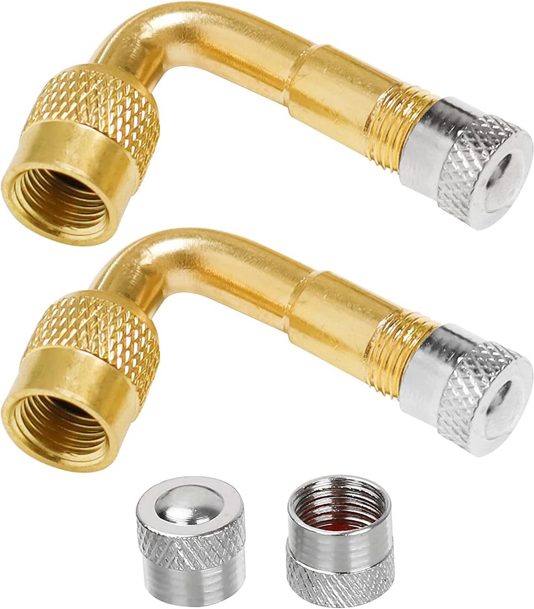 2 stuks 45 graden ventielverlenging, ventielverlenging, koper, ventieladapter, hoekventielverlenging, autoventielverlenging, hoekventiel voor auto, motorfiets, fiets scooter