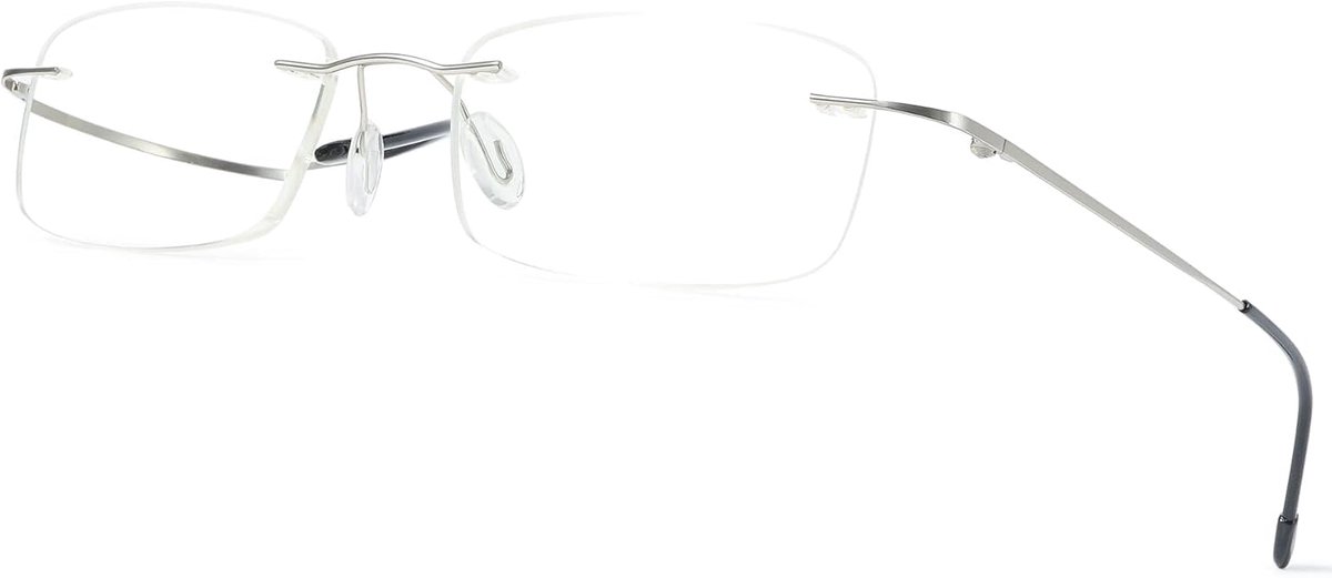 Randloze leesbril, blauwlichtfilter, metaal, ultralicht, voor heren en dames, rechthoekig, anti-blauw licht bril 1,0 1,5 2,0 2,5 3,0 3,5 4,0