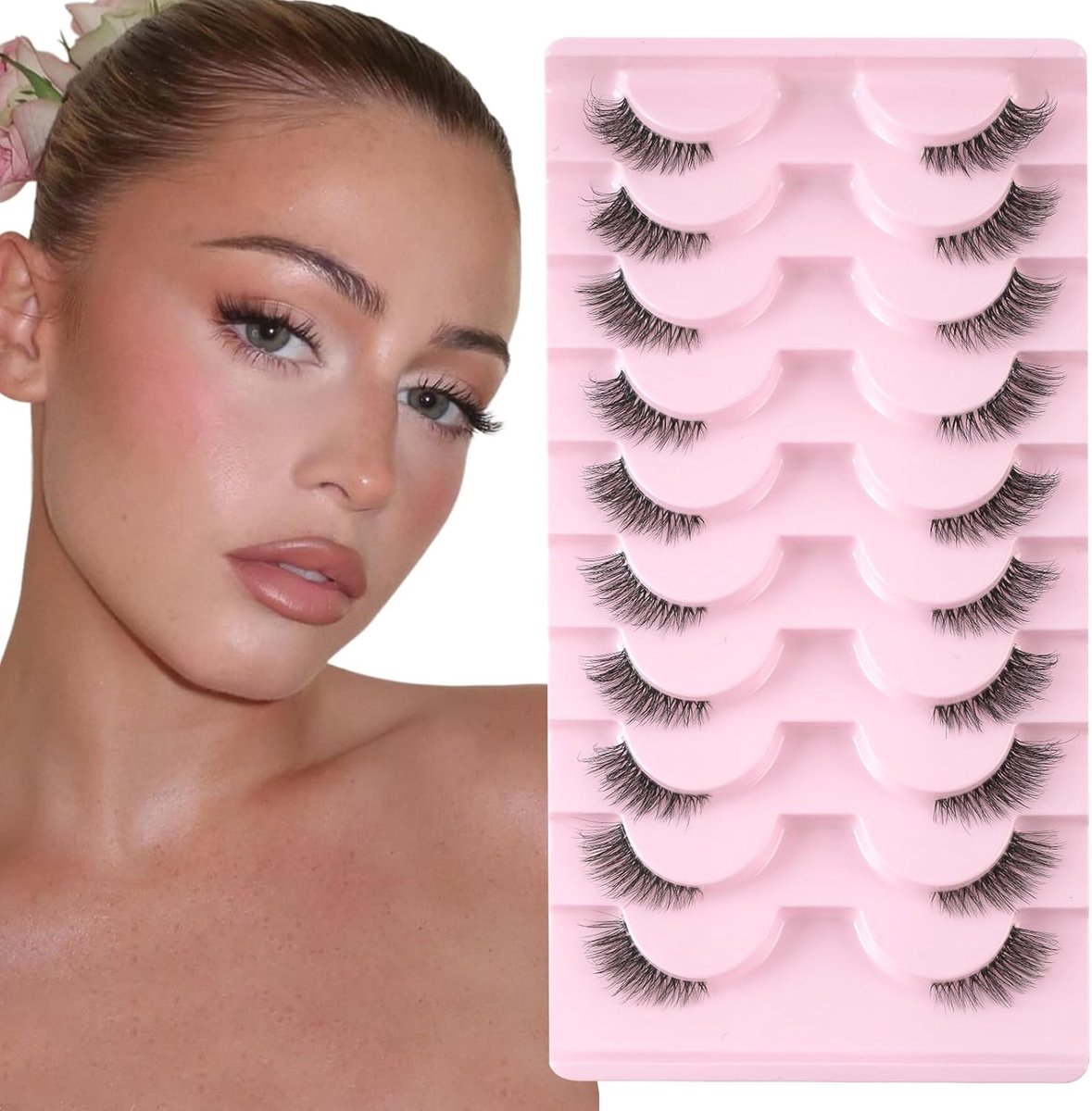 Halve Nepwimpers met Transparante Band 10 Paren - Kattenoog Wispy Herbruikbaar | Natuurlijke Wispy Look, Herbruikbare, Strip Wimpers, 3/4 Hoekwimpers, Zachte Handgemaakte, Half Wimpers