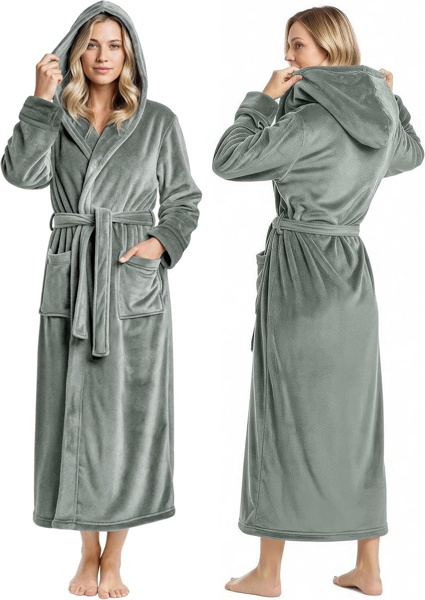 Threads Fleece badjas met capuchon voor dames, pluche, lange badjas