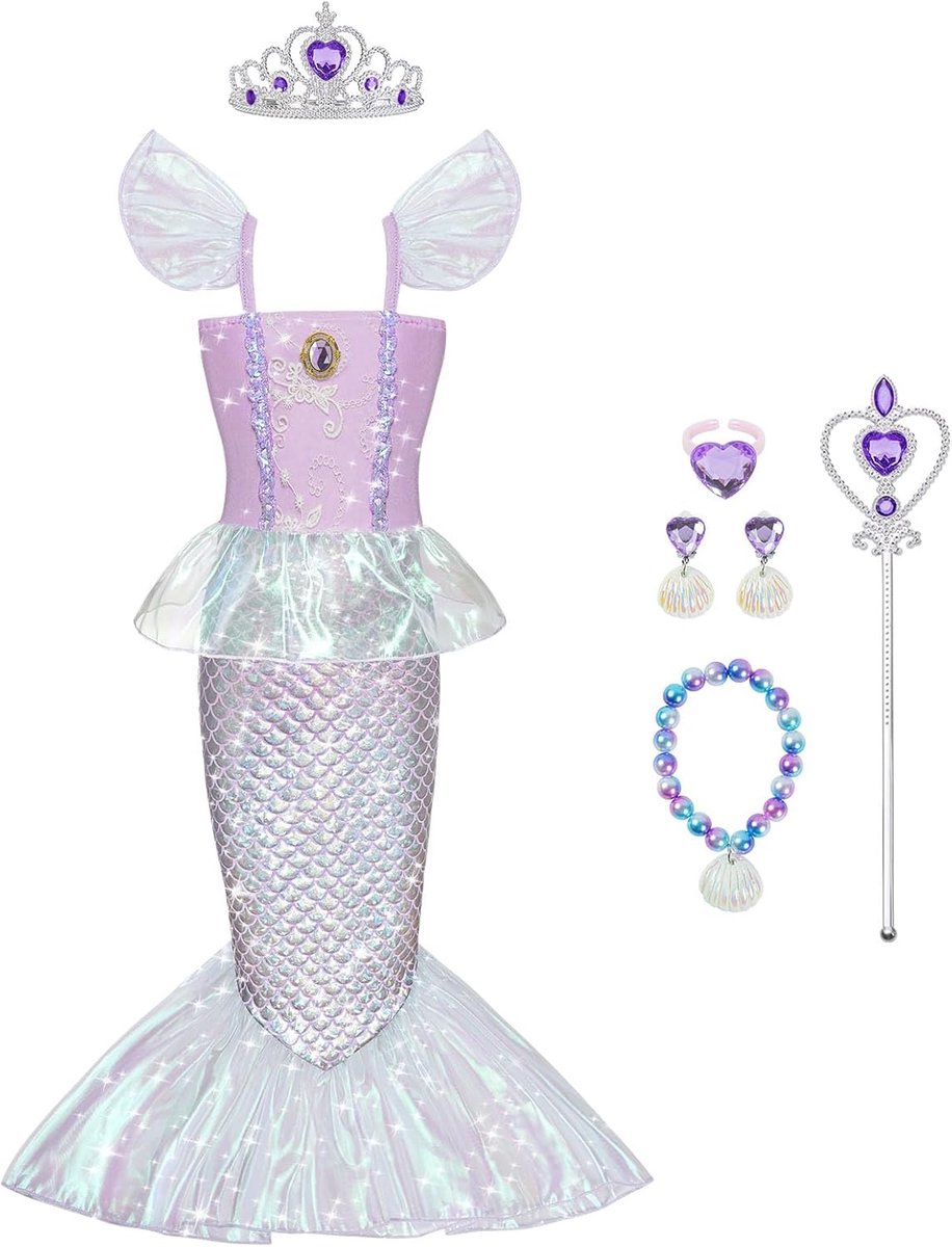 Zeemeerminkostuum voor kinderen, kleine zeemeermin, prinsessenkostuums voor meisjes, zeemeermin, Ariel, prinsessenkostuum, verkleedkostuum voor meisjes, Halloween, cosplay, verjaardagsfeest