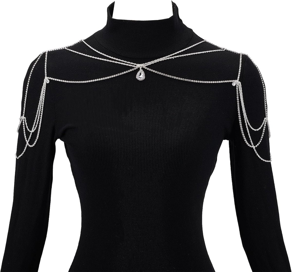 Lichaamsketting met strass-steentjes voor de schouder, meerlaagse rugketting met waterdruppelhanger, bruidsketting, kristallen armband, Un tamaño, legering + strass