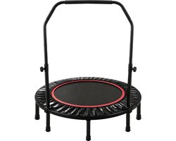 FOXSPORT Fitness Trampoline - Opvouwbare - Sport Trampoline - Mini Trampoline - Inclusief grijpstang - Ø 120 cm – Max. 100 kg - Trampoline Kinderen & Volwassenen - Zwart/Rood