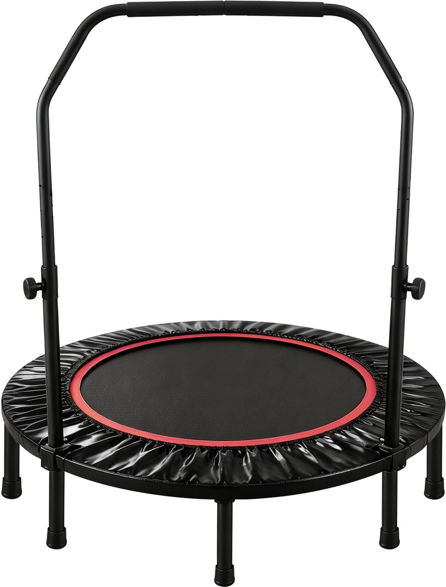 FOXSPORT Fitness Trampoline - Opvouwbare - Sport Trampoline - Mini Trampoline - Inclusief grijpstang - Ø 120 cm – Max. 100 kg - Trampoline Kinderen & Volwassenen - Zwart/Rood
