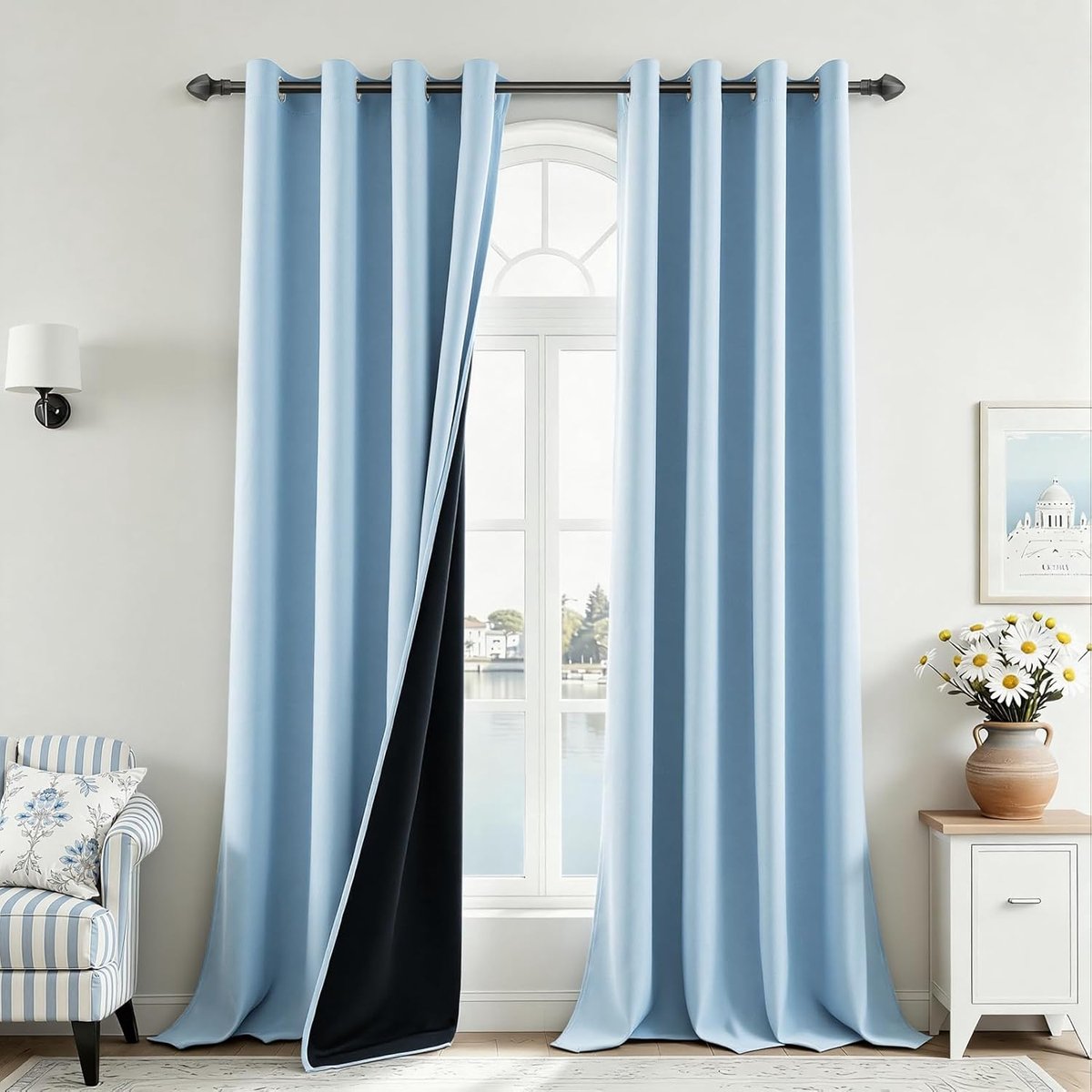 100% verduisteringsgordijnen voor binnen, warmte-isolerend, blauw, met inslagringen, voor slaapkamer, modern, woonkamer, 2 stuks, verduisteringsgordijn voor binnen, 140 x 260 cm, blauw