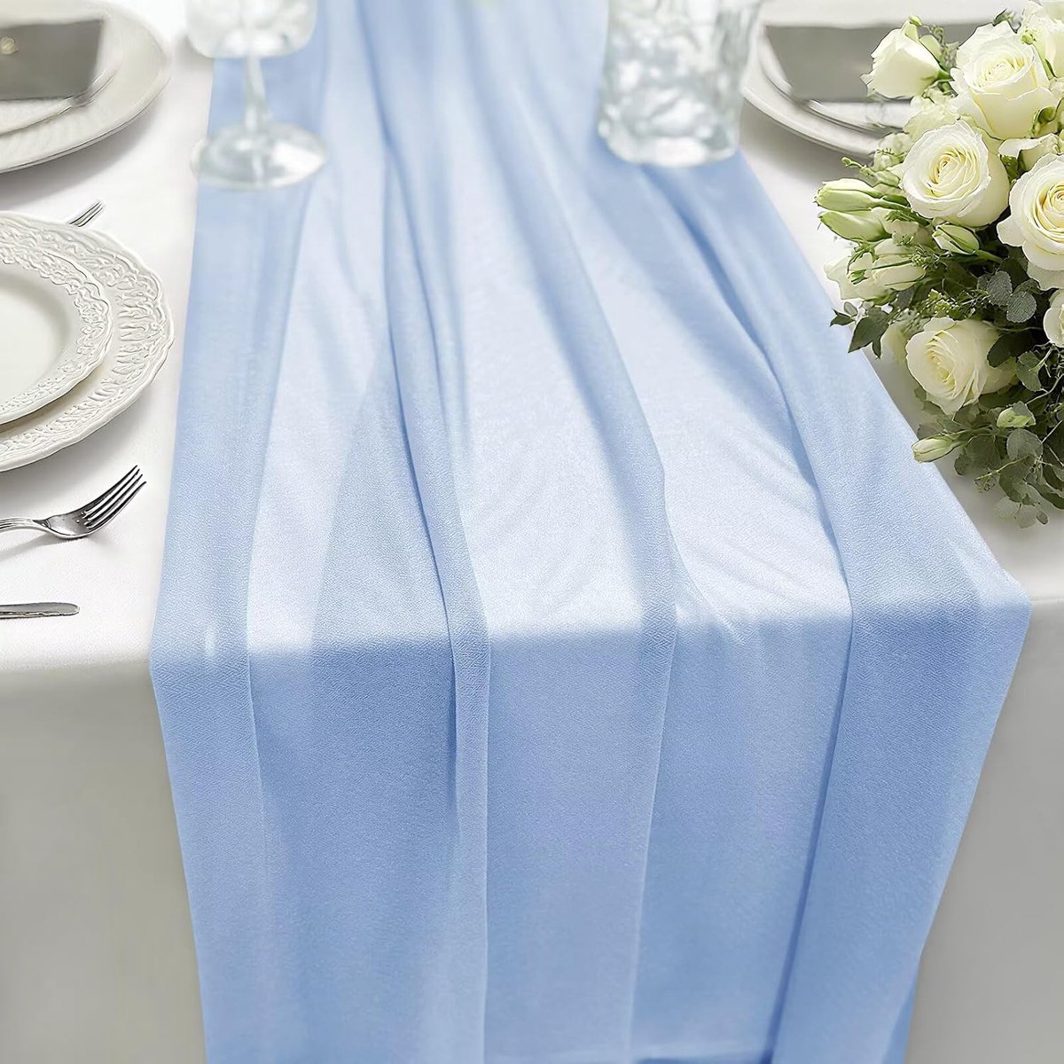 tafelloper lichtblauw 70x300cm 1 stuk, tafelloper stoffen tafeldecoratie, decoratieve tafelloper bruiloft voor bruiloftdecoratie, tafeldecoratie verjaardag, babyborrel