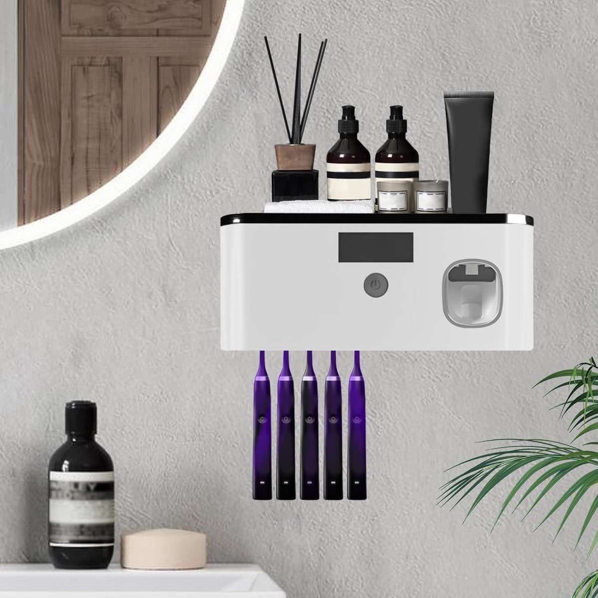 mumisuto UV-tandenborstel, sterilisator voor elektrische tandenborstel, wandmontage, organizer voor 5 tandenborstels met automatische tandpastadispenser (wit)