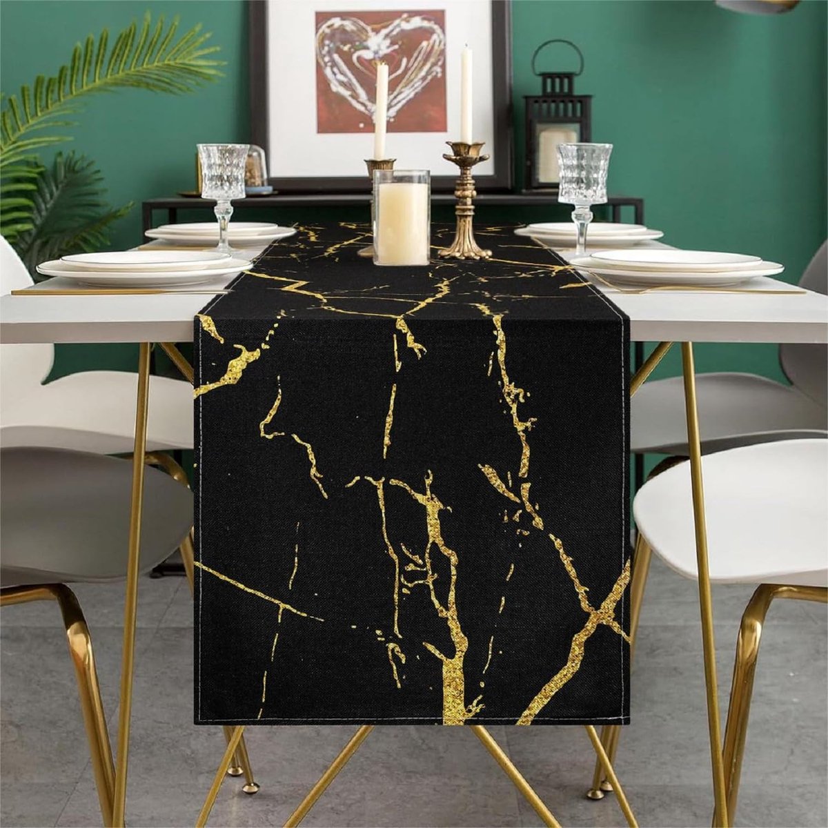 tafelloper moderne lente zomer 33 x 183 cm tafelloper luxe linnen marmeren gouden textuur abstracte kunst tafelkleed voor eettafel feest bruiloft keuken woonkamer