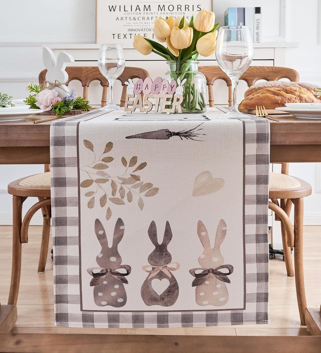 Tafelloper voor Pasen, Happy Lente tafelloper voor de tafel, paasdecoratie voor thuis, tafelkleed, Pasen, seizoensgebonden keuken, eettafel, vakantie, feest, 40 x 140 cm