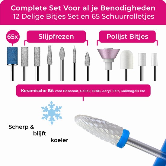 FOOCCA® Elektrische Nagelvijl - Nagelfrees 45000 RPM - Desktop Pro - LED Verlichting - 12 Bitjes + 65 Schuurrolletjes + 2 Accessoires - Nagelstofkap - Manicure en Pedicure Set - Eeltverwijderaar - Kalknagels
