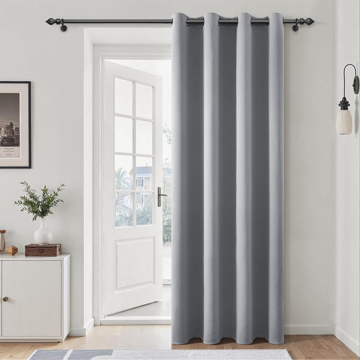 Thermo-verduisteringsgordijn, isolerend, kou en hitte, blokkeert uv-stralen, lichtgrijs, binnengordijn, ruisonderdrukking, voor deur, entree, raam, slaap- en woonkamer, 140 x 225 cm, 1 stuk
