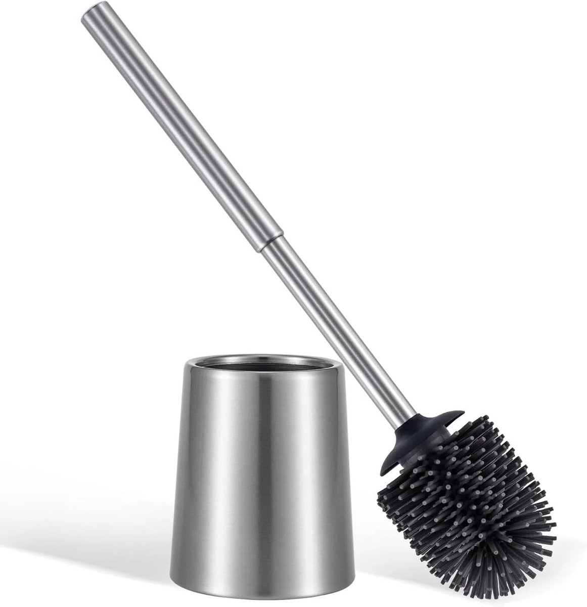 set met toiletborstel en houder van geborsteld RVS (SUS304), voorzien van een olieachtige coating - Zilveren opbergset voor toiletborstel voor badkamerreiniging