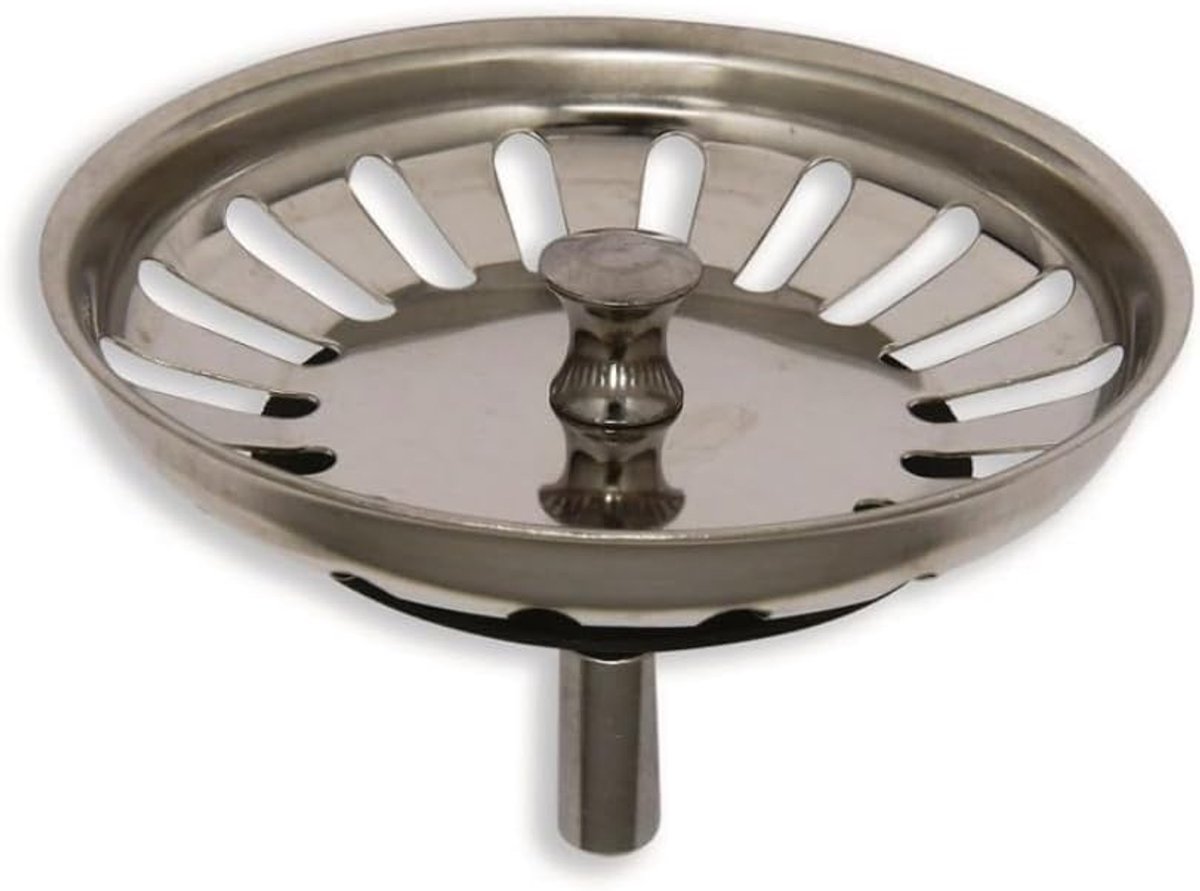 439721 Universele afvoerstop voor keukenspoelbak van roestvrij staal, zeefmandhouder Ø 83 mm, verbindingsstift Ø 8 mm, verpakking met 2 stuks