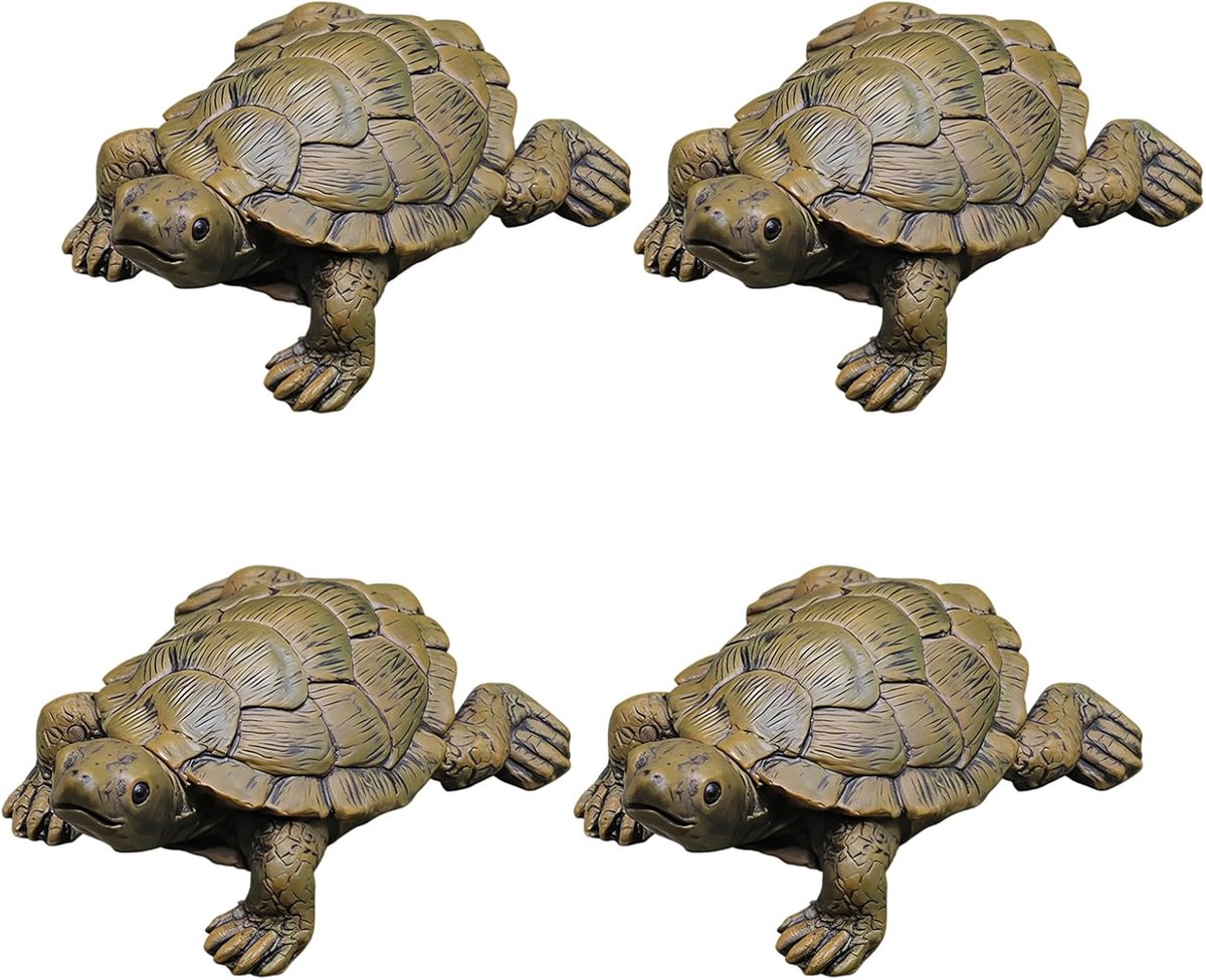 4 stuks schildpadfiguren, vijverfiguur, schildpad, decoratie, 6,8 cm lang, kleine dierenfiguur van hars voor tuin, binnen, flessentuin, mini-vijver, balkondecoraties