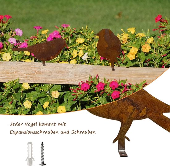 Roestige vogeldecoratie, roest, 4 patina metalen vogelsteker, tuindecoratie, roestlook met schroefdraad, metalen vogel, boomstekker voor hout, hekfiguren, tuindecoratie, ijzeren vogel — afbeelding 5