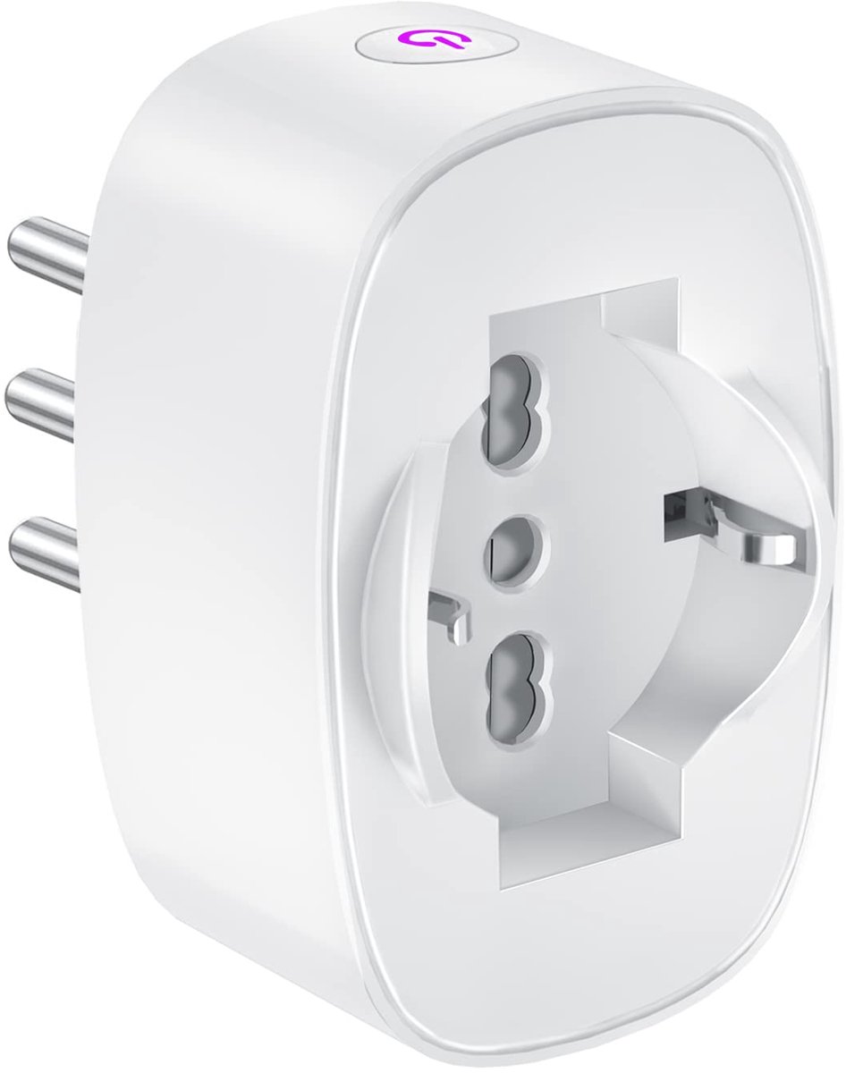 SnelShoppen - Smart Wifi-stopcontact Type L, Slim Italiaans Stopcontact met Timer, Compatibel met Alexa en Google Home, Verbruiksmeter, App Smart Life