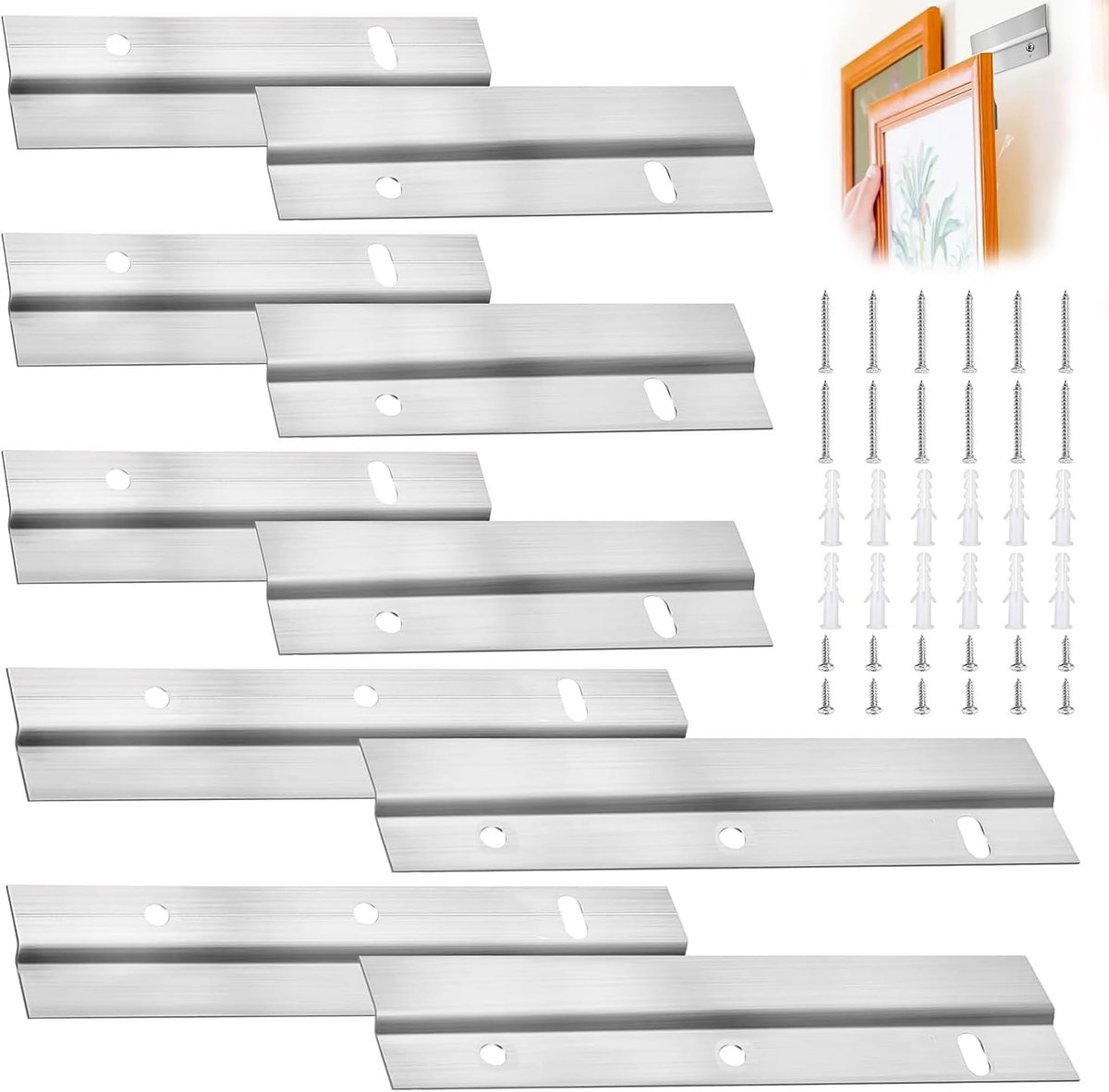 5 paar Z-klemmen om op te hangen, Z-klemmen met schroeven, Franse lampen, fotohangers, geschikt voor het ophangen van spiegels, foto's, kunstwerken (10,2 cm, 3 paar/15,3 cm, 2 paar)