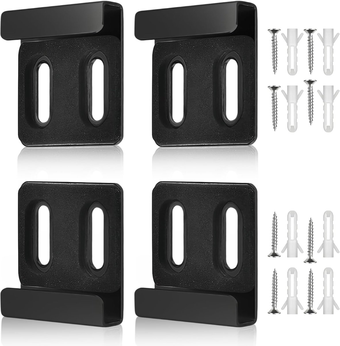 4 stuks spiegelhouders, spiegelbevestiging met dubbele gaten, zwarte spiegelhouder, met 8 schroeven en 8 pluggen, voor spiegels met een dikte van 4-6 mm