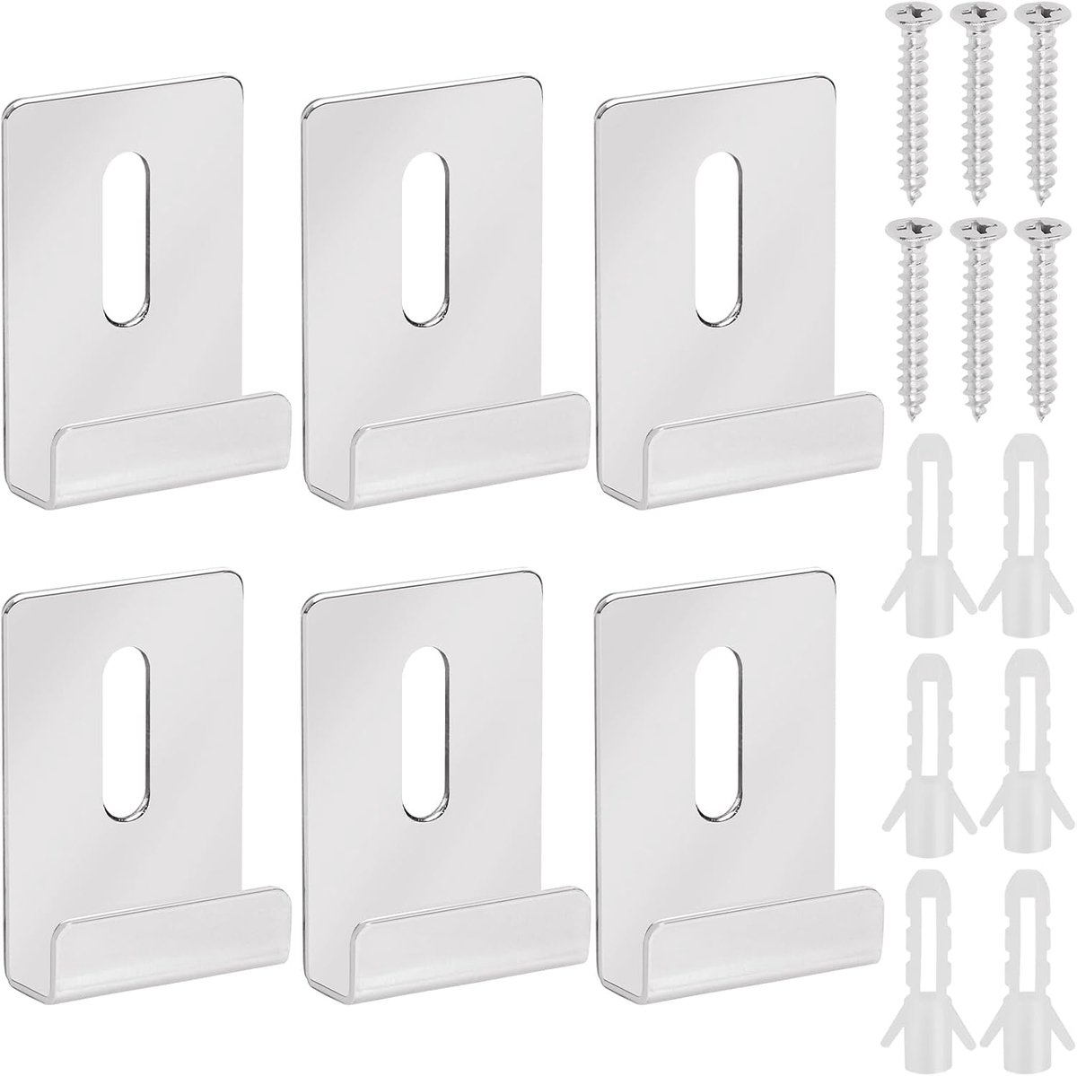 6 Sets Zilveren Metalen Spiegelclips Kit met Schroeven, Brede Kanaal Spiegel Hanger Clip Kit, Grote Zware Spiegel Bevestigingsclips, Metalen Spiegelhouder Clips voor Wandmontage Frameloze