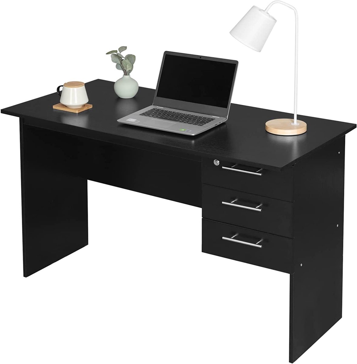 SureDeal® - bureautafel - 3 lade - Slot - Gemaakt hout - 120x60x75 cm - Zwart
