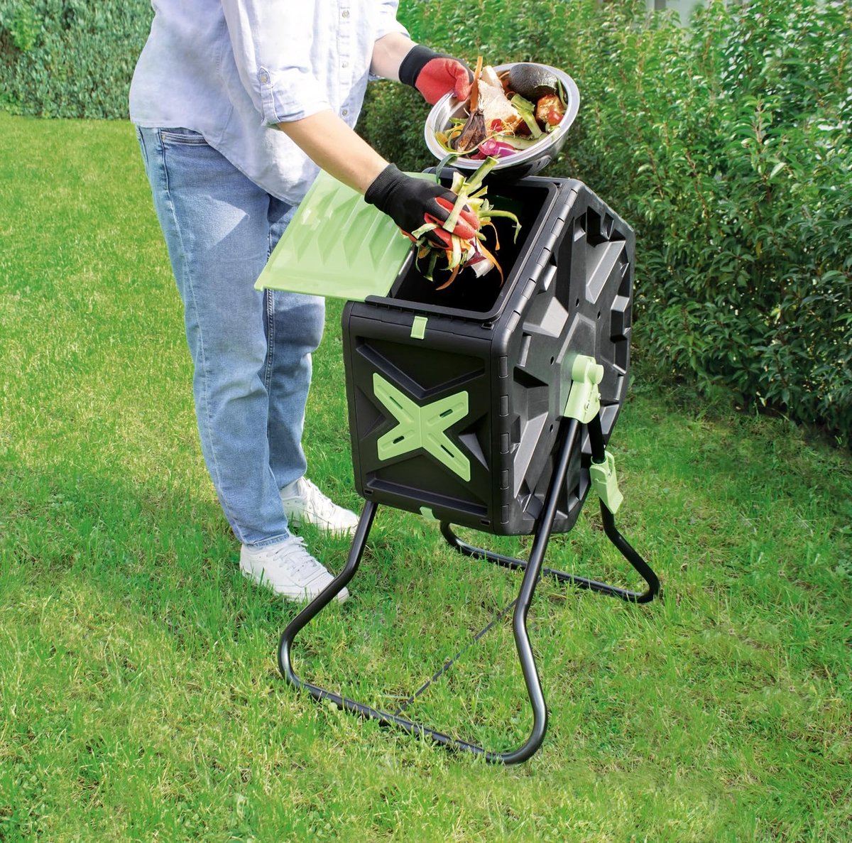 SnelShoppen - 60L Trommel-Komposter voor Tuin en Keuken | Draaibaar, UV-Beschermd, Weerbestendig & Geventileerd Compostvat voor Snelcompost