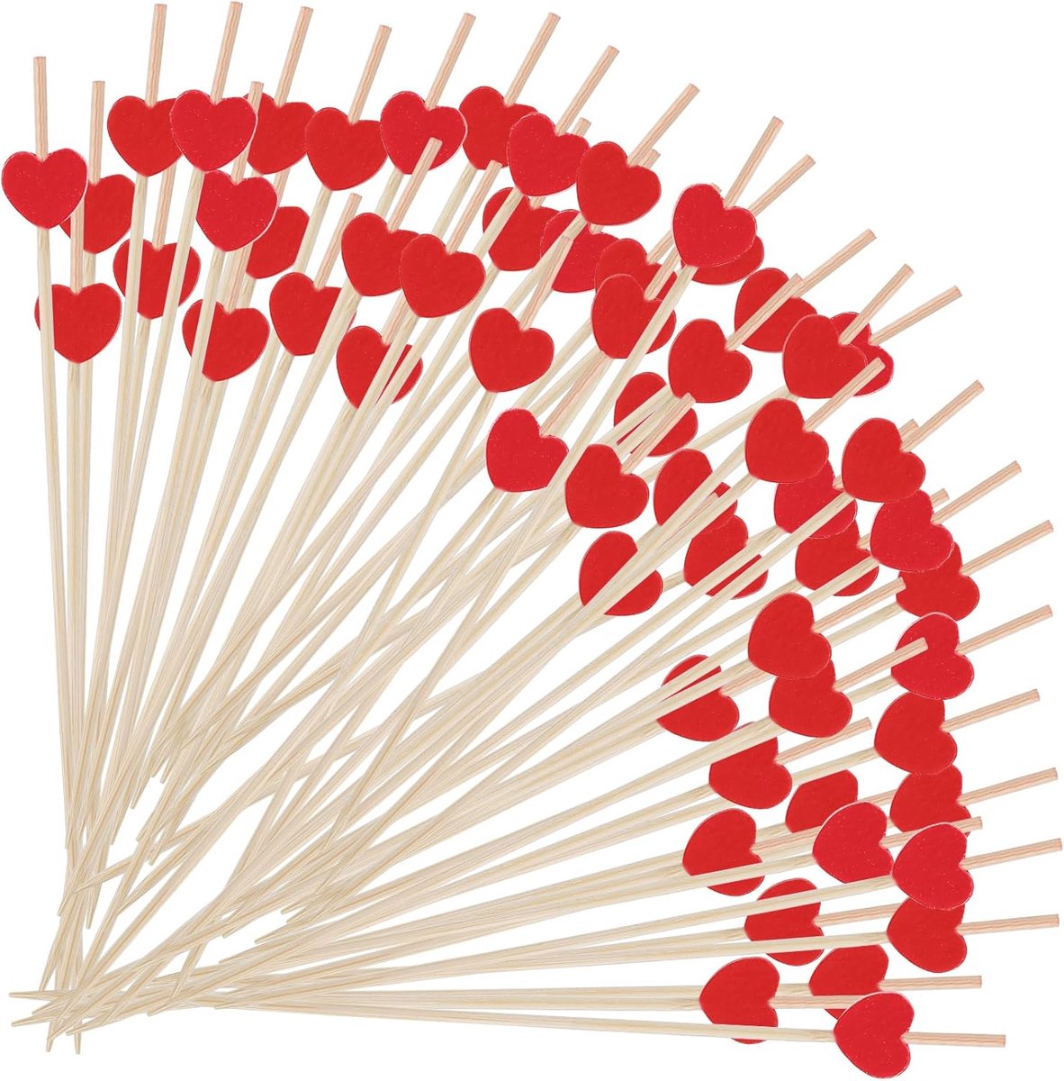 100 stuks hartvormige cocktailspiesen van bamboe, tandenstokers voor Valentijnsdag voor feestaccessoires, hartvormige spiesen, schattige tandenstokers voor het decoreren van cupcakes