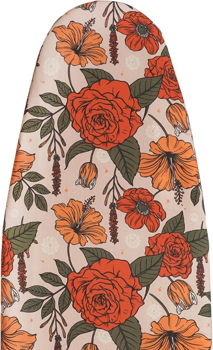 Strijkplankhoes 140x45cm, Strijkplankovertrek met 6mm Dikke Vilt Padding, Trekkoord, Haak en Lus Bevestigingen, Bloemen Gedrukt