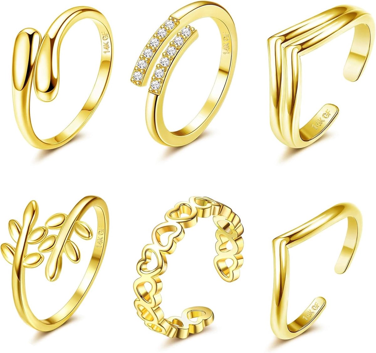 Teenringen, verstelbare teenringen, set voor dames en meisjes, CZ hart, open teenringen, zomer, strand, voetsieraad