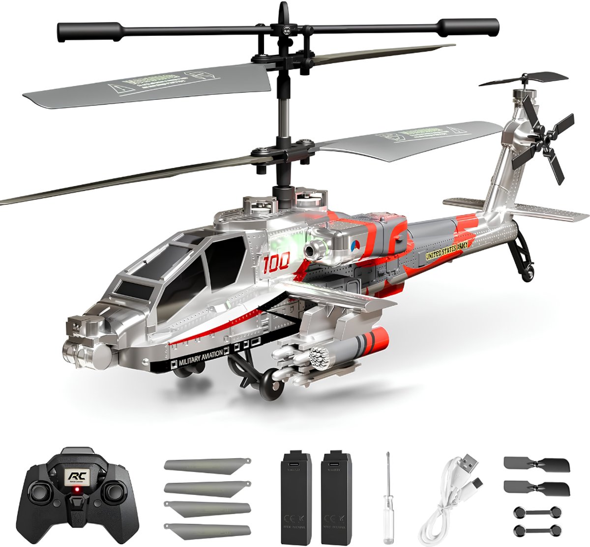 SP® Rc Helicopter - Rc Helicopter voor Buiten - Bestuurbare Helikopter - Zilver - 28cm x 10cm x 12cm