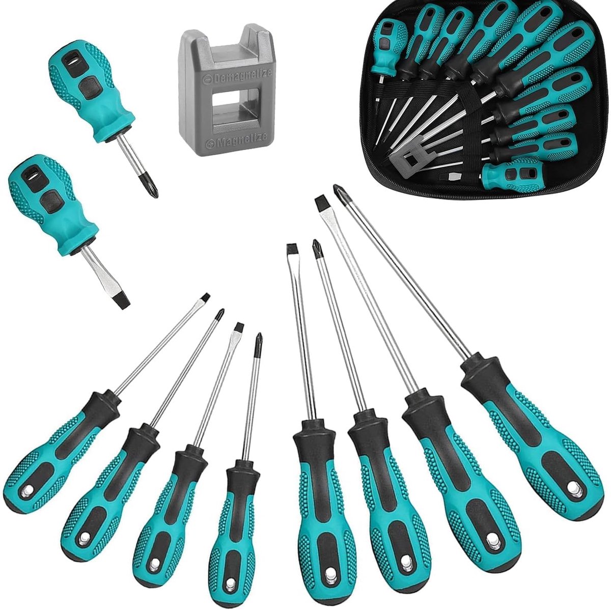 10-delig schroevendraaierset magnetisch, kruiskop- en platte schroevendraaiers, schroevendraaierset - vanadiumstaal met magnetische punten en ergonomisch handvat