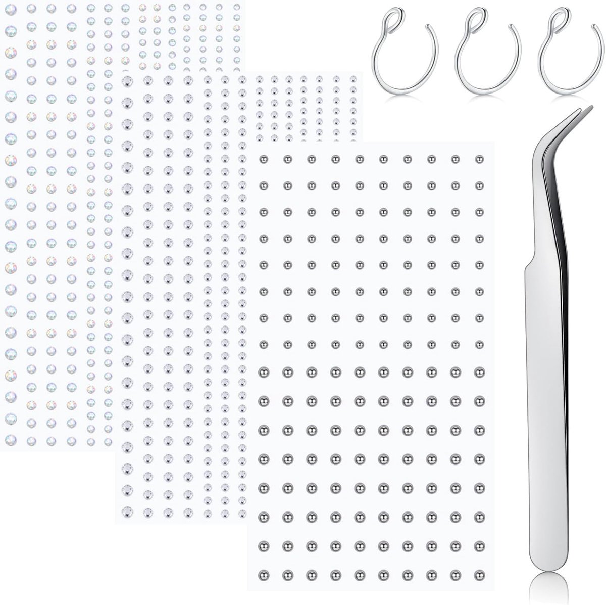 Neuspiercing, neppiercing, nep edelsteensticker, met pincet, neusring, bling, edelstenen, gezicht, lichaam, oorsieraden, geen piercing, 2/2,5/3/4 mm