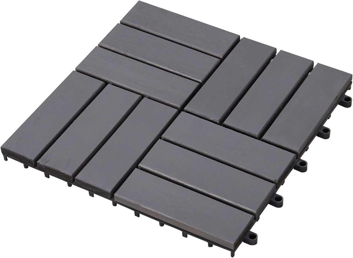 Terrastegels Hout - Buiten vloertegels - Veranda aankleden - Massief acaciahout - 30 x 30 cm - Grijs