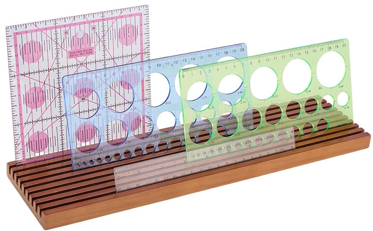 PandaHall Houten quilten liniaal met 9 sleuven, liniaal houder opbergrek linialen standaard 4 mm rasterlinialen houder voor thuis naaien quilten accessoires en benodigdheden, bruin, 38 x 10 cm