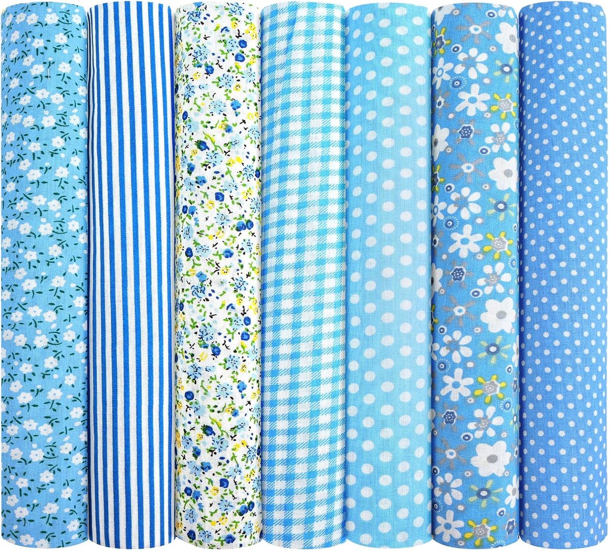 Stof Patchwork, 50 x 50 cm DIY Katoen, Verschillende Patronen, Katoenen Stof Bundel Vierkanten, Katoenen Doek Bundels voor Naaien Quilten Patchwork DIY Ambachten, Blauw